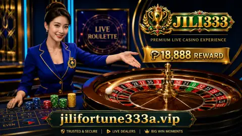 JILI333 live casino table with a centered dealer, green felt, playing cards and chips