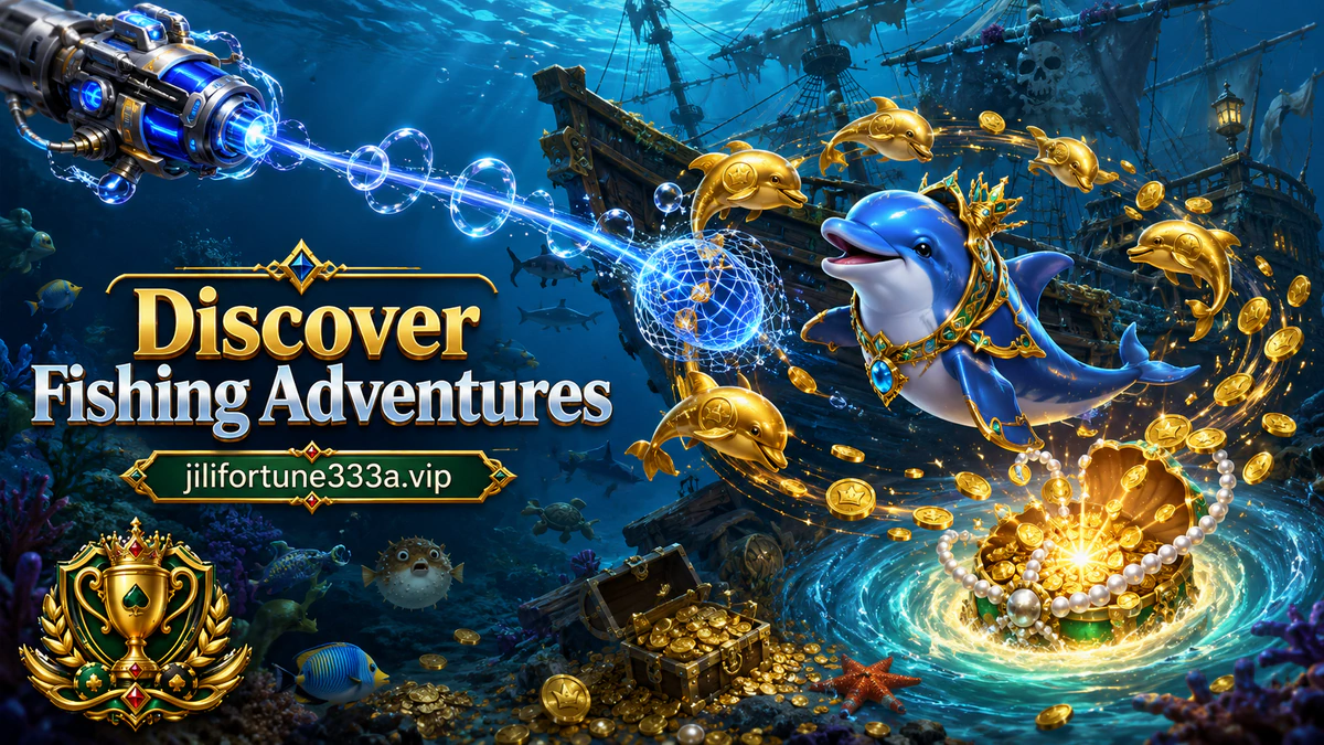 JILI333 game download fishing scene with a large bright fish among smaller underwater targets and luminous trails